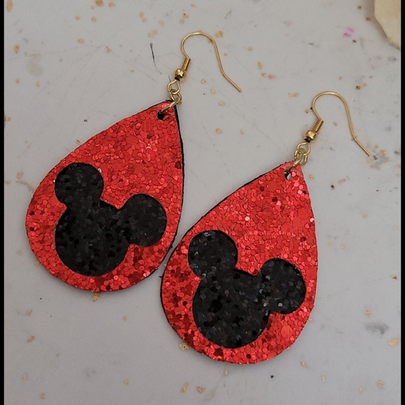 💍 Black sparkly Mickey teardrop earrings - Picture 2 of 4